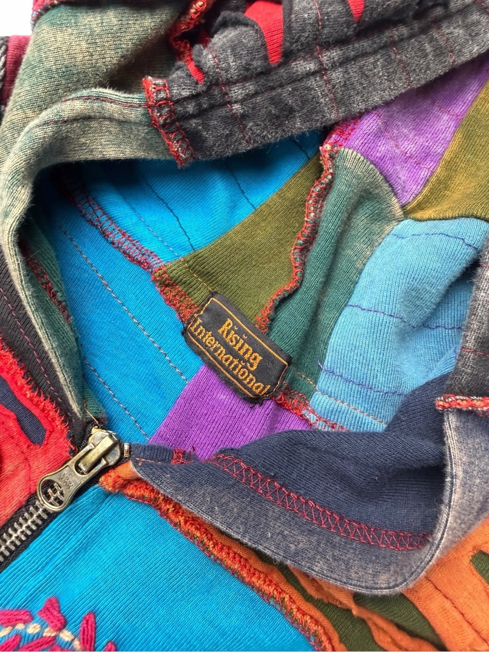Vintage Hippie Boho Rising International Embroidered Full-Zip Hooded Jacket M - Picture 4 of 11